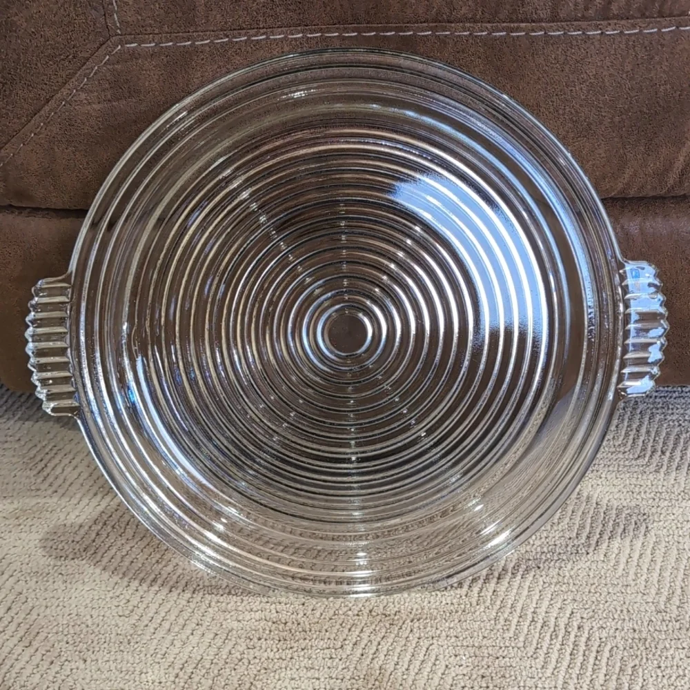 Vintage 1930's Anchor Hocking Manhattan Art Deco Round Serving Platter Dish 14